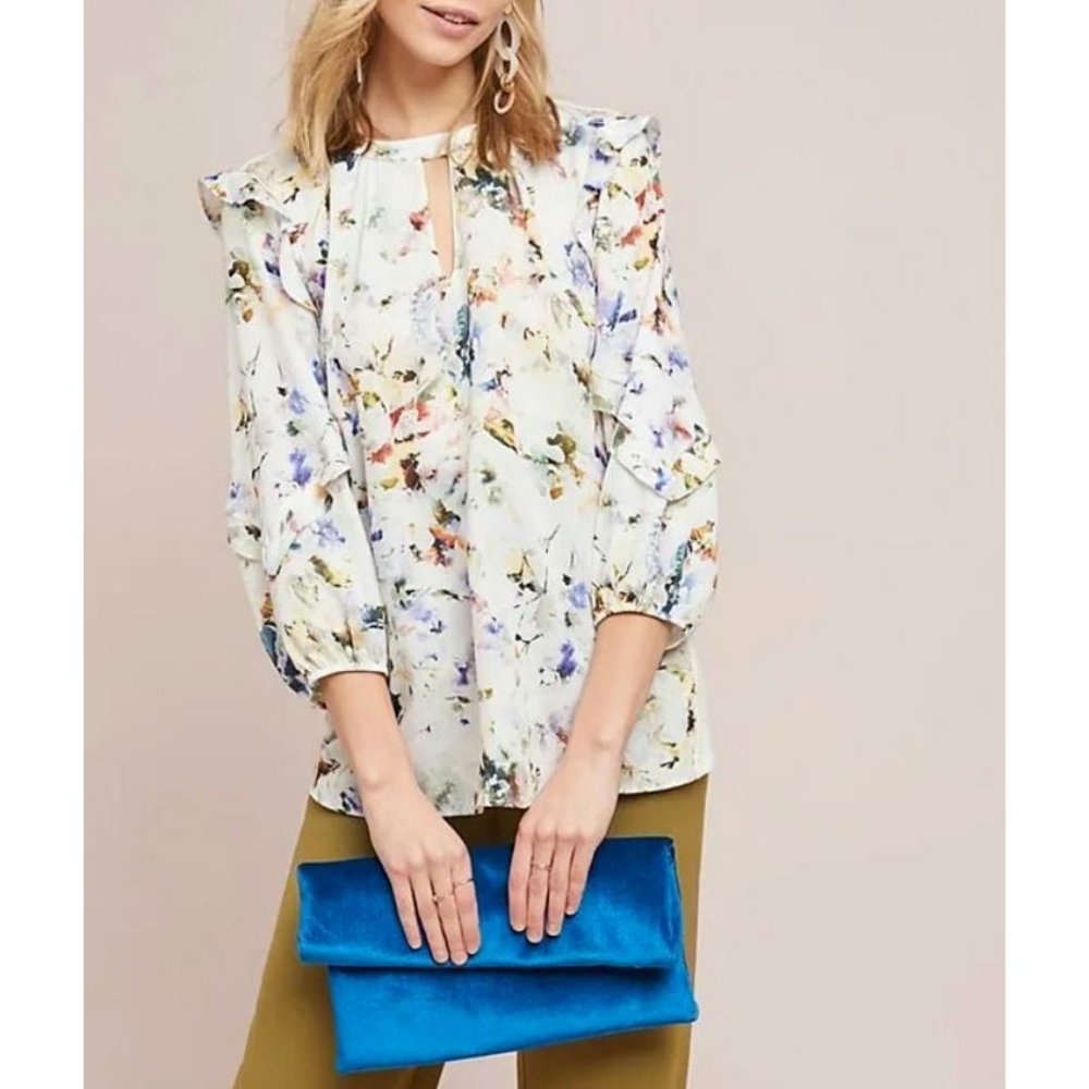 Dolan Anthropolgoie Araminta Ruffle Top M Medium Floral